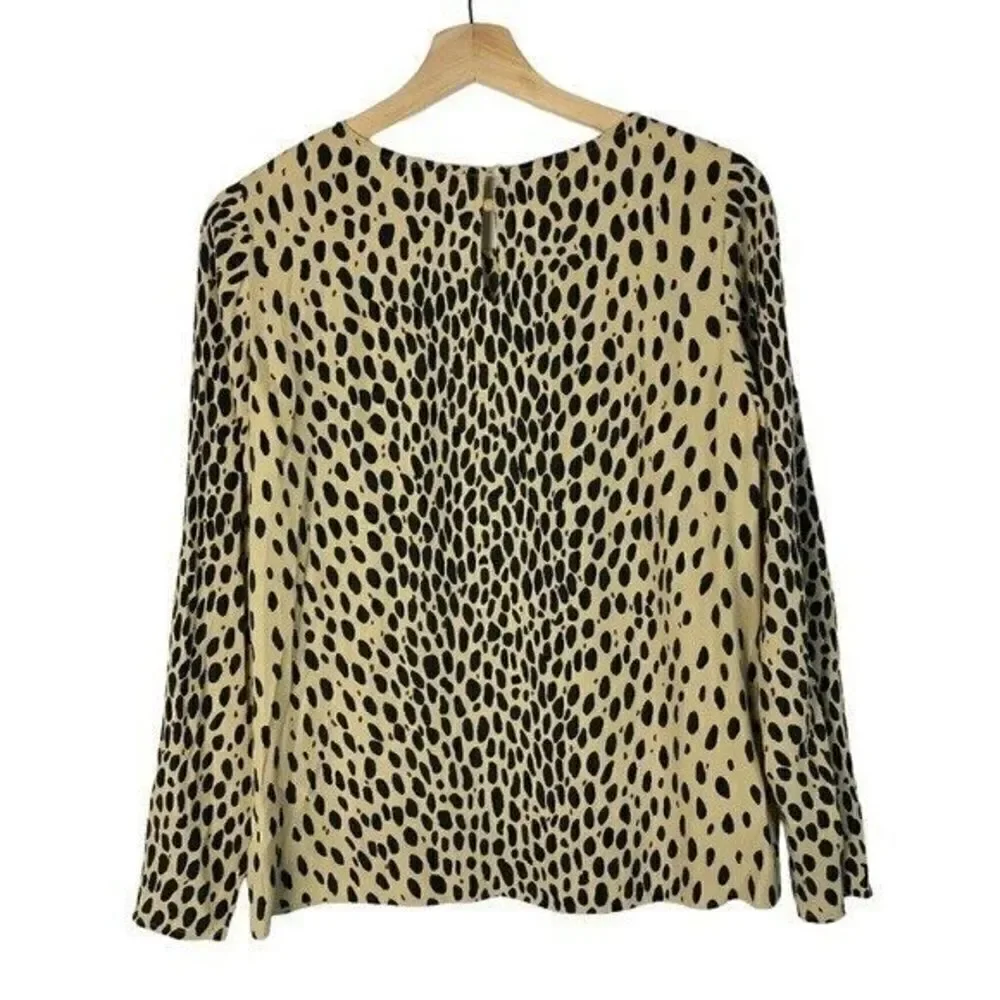 J. Crew Beige & Black Animal Print Scoop Neck Long Sleeve Blouse 2